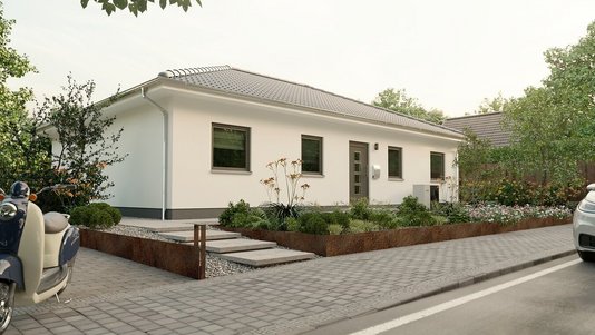 Kompakter Bungalow 110 in moderner Ausführung Bungalow 110 mit harmonischer Raumaufteilung und Gartenblick